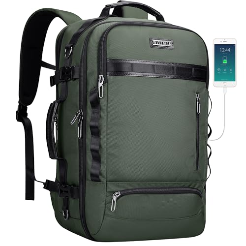 WITZMAN Travel Backpack for Men Fits 16 inch Luggage Bag USB Charging Port | 35L Nylon Carry on Bag for Airline Approved, Laptop Backpack Multi Pocket, For Business Trip, Work, Daily, B746 Army Green - color: Army Green