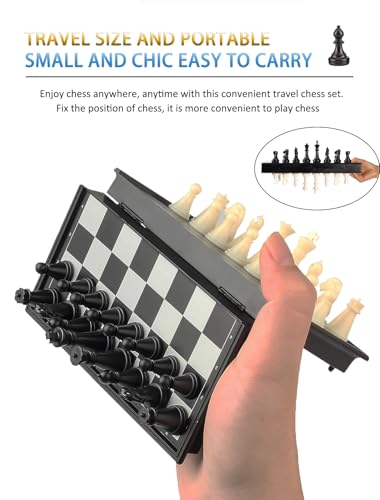 Magnetic Travel Chess Set - 9.5 Inches Small Chess Folding Board Games, Foldable & Portable Gifts Classic 2-Player Strategy Family Games Educational Toys for Teens and Adults - color: Black&white, style: Small / 9.5Inch