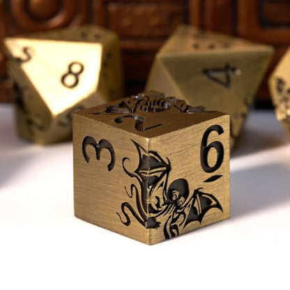 Octopus Metal RPG Dice Set,7-Piece,Solid Zinc Alloy with Antique Bronze Plated Finish,Gift for Tabletop Role-Playing Games & Collectors (Bronze) - color: Bronze