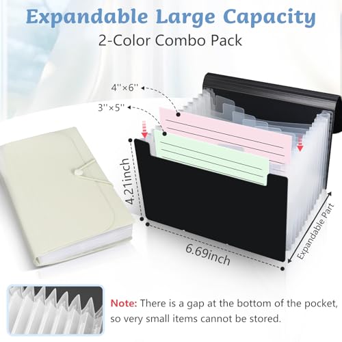 2 Pack 4x6 Inch Index Card Holder Organizer Box 3x5 Inch Flash Note Card File Box Recipe Storage Case with 13+13 Expandable Pocket and Label Sticker Large Capacity Coupon Receipt Organizer Book