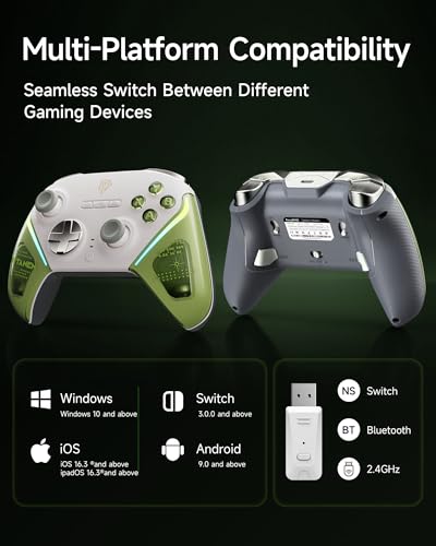 EasySMX D10 PC Controller - Elite Wireless Bluetooth Gamepad with TMR Joystick, Dual-Mode Triggers & Full Mechanical Buttons, 1000Hz Polling Rate, RGB Bakclit for PC/Switch/Switch 2/ Android/iOS - color: Green
