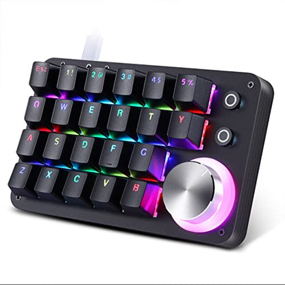 Koolertron 24 Keys Programmable Keyboard，One Handed Macro Mechanical Keyboard, RGB LED Backlight Red Switch USB Portable Keyboard with Fully Knobs, 24 Keys Macro Pad for Gaming - style: 24 Keys/Red switches/RGB Backlight