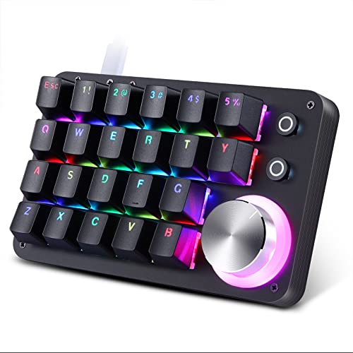 Koolertron 24 Keys Programmable Keyboard，One Handed Macro Mechanical Keyboard, RGB LED Backlight Red Switch USB Portable Keyboard with Fully Knobs, 24 Keys Macro Pad for Gaming - style: 24 Keys/Red switches/RGB Backlight