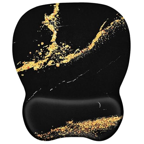 EooCoo Ergonomic Mouse Pad with Wrist Rest, Memory Foam Support Mousepad | Non-Slip Base for Computer, Cafe, Home & Office, 9.64 x 8.26 in Office Desk Accessories, Carpal Tunnel Relief - color: Black Gold