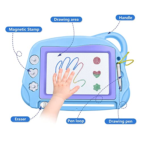 AiTuiTui Magnetic Drawing Board Mini Travel Doodle, Erasable Writing Sketch Colorful Pad Area Educational Learning Toy for Kid/Toddlers/Babies with 3 Stamps and 1 Pen (Sky Blue) - color: Skyblue