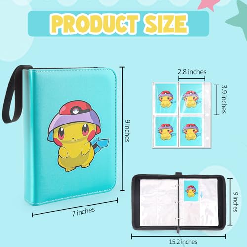 Premium Collectible Trading Card Albums，Card Binder Fits 400 Cards with 50 Removable Sleeves，Display Game Card Case book Holder, Green Themes - color: Grass Cartoon
