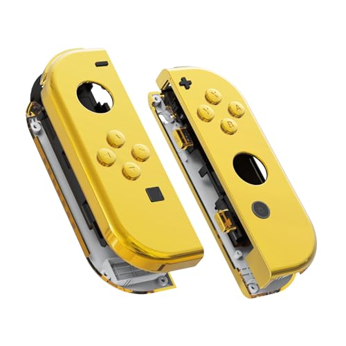 eXtremeRate DIY Replacement Shell Buttons for Nintendo Switch & Switch OLED, Chrome Gold Custom Housing Case with Full Set Button for Joycon Handheld Controller - Console Shell NOT Included - color: Chrome Gold