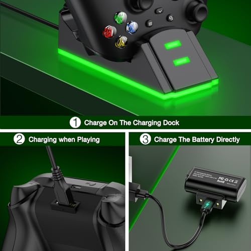 Individual Xbox Rechargeable Battery-2x3600mWh Batteries with Xbox Controller Charger, Xbox Controller Battery Pack for Xbox Series X/S, Xbox Battery Pack Xbox Charging Station for Xbox One/S/X/Elite