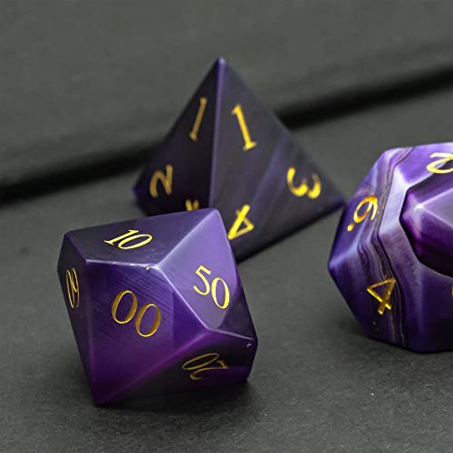UDIXI Gemstone DND Dice Set Purple Agate Stone D&D Dice for Tabletop Games | Natural Stone, Premium Gift Box, DM Gift, for Dungeons and Dragons Role Playing Games - color: Purple