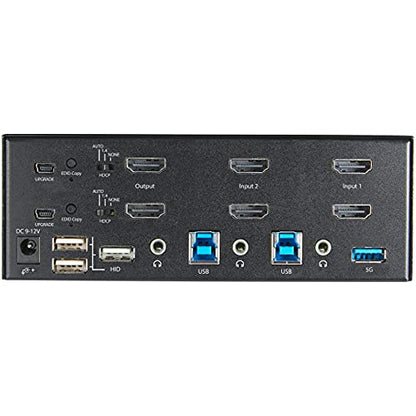 StarTech 2-Port Dual HDMI KVM, 4K 60Hz UHD HDR, USB 3.0 Hub, TAA | Fast switching, USB 3.0 5Gbps hub, 4x USB 2.0 HID ports, Hotkey, Two computers two monitors, Analog & 7.1 digital audio