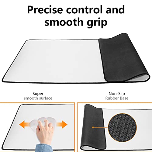 Qisan Large Gaming Mouse Pad Extended Desk Mat 35.43 x 15.74 x 0.15 Inch | Foldable Thick Keyboard Mat with Stitched Edges | Non-Slip Rubber Base for Desktop, Laptop & Gaming - White - color: White