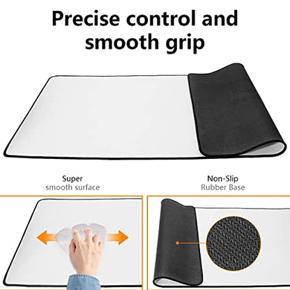 Qisan Large Gaming Mouse Pad Extended Desk Mat 35.43 x 15.74 x 0.15 Inch | Foldable Thick Keyboard Mat with Stitched Edges | Non-Slip Rubber Base for Desktop, Laptop & Gaming - White - color: White