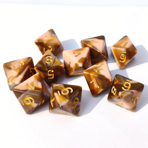 10 PCS D8 8 Sided Dice Set, Polyhedral Number Game Dice for DND RPG MTG Board Game Party Tabletop Accessories (White + Coffee) - color: White + Coffee