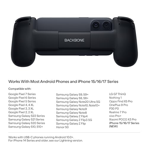 BACKBONE One Mobile Gaming Controller (Black), Phone Controller for Android & iPhone 15/16/17 Series, 2nd Gen, Play Xbox, Fortnite, Call of Duty, With 3-Months Apple Arcade Access - color: Black