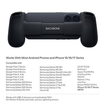 BACKBONE One Mobile Gaming Controller (Black), Phone Controller for Android & iPhone 15/16/17 Series, 2nd Gen, Play Xbox, Fortnite, Call of Duty, With 3-Months Apple Arcade Access - color: Black