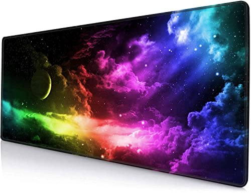 Mouse Pad Gaming, Large Mouse Pads for Desk, Keyboard Mouse Mat Desk Pad, Non-Slip Rubber Base with Stitched Edges Mousepad, 31.5x11.8in Colorful Galaxy - color: 09 Colorful Galaxy
