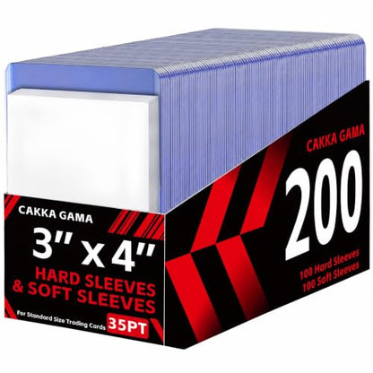 200 Card Sleeves Hard Plastic, Sports Card Holder, Baseball Cards Protectors for Trading TCG MTG PKM Game Cards (100 Hard Sleeve + 100 Soft Sleeve)