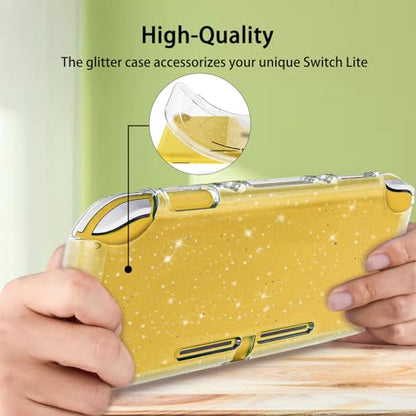 TIKOdirect Carrying Case for Nintendo Switch lite, Shockproof Portable Travel Bag with Glitter Galaxy cover, Screen Protectors and Cute Thumb Grips Caps, Yellow - color: Yellow