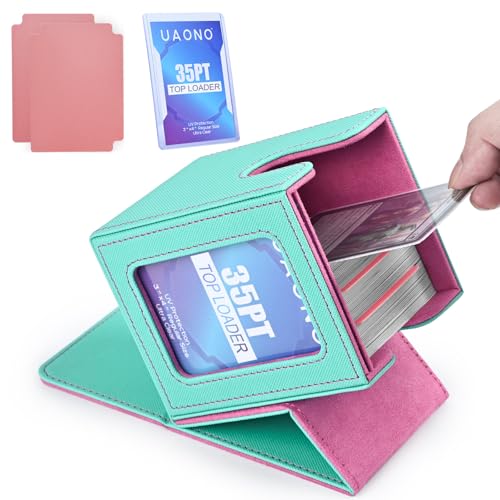 UAONO Card Deck Box for MTG Commander, Fits 100 Double-Sleeved Cards | Independent Commander Display, Magnetic Deck Case for Magic the Gathering TCG, 2 Dividers & 1 Top Loader (Turquoise/Pink) - color: A-Turquoise&Pink