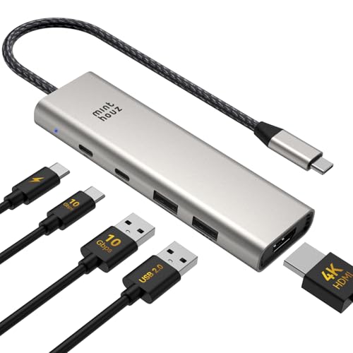 Minthouz USB C Hub 5-in-1, 4K@60Hz HDMI Display 125W PD | 10Gbps USB-C & USB-A Data, Multiport Adapter Dongle for Mac Book Pro/Air,iPad Pro, iMac,Laptop, iPad