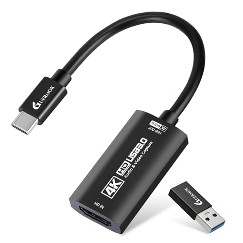 Guermok HDMI Capture Card 4K@60FPS, 1080P@240FPS USB 3.0 HDMI to USB A/C Video Capture Card for Streaming, Works with Pad, Switch 2/1, PS4/5, Xbox1, Quest3, Mac OS, Windows, Zoom, OBS, Camera - color: Black, size: 13cm