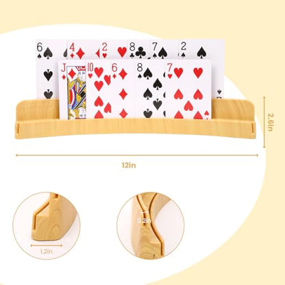 2 Packs of Double-Layer Card Holders with Wood Grain Design，Playing Card Holder for Kids Adults Hands Free Card Holder for Family Card Game Nights Poker Parties - color: Wood Grain Design(2pack)