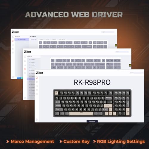 RK ROYAL KLUDGE R98 Pro Wired Mechanical Keyboard, RGB PC Gaming Keyboard with Number Pad and Volume Knob, dye Sublimation DSA Profile Pudding Keycaps, for Win/MAC, Hot Swappable Tactile Beige Switch - color: Black-Translucent, size: Hot Swappable Beige S