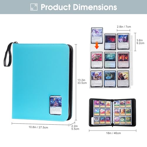ProCase 900-Pocket Card Binder with Clear Window -Lightblue | 9 Double-sided Pockets, Trading Cards Colletction Album Holder, Removable Sleeves, Holds MTG, TCG, Sports & Football Cards - color: Lightblue