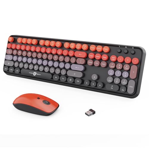 FOPETT Wireless Keyboard and Mouse Combo, 104 Keys Full-Sized 2.4 GHz Round Keycap Colorful Keyboards, USB Receiver Plug and Play, for Windows, Mac, PC, Laptop, Desktop (GradientOrange) - color: GradientOrange