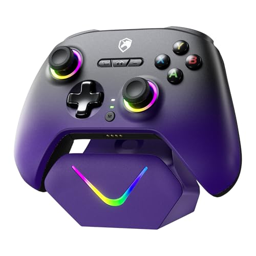 ECHTPower Upgrated PC Gaming Controller TMR Hall Effect Joysticks Anti-Drift & Dual Triggers, 1000Hz Polling Rate, Turbo & Vibration, Programmable Buttons for PC/Switch/Switch 2/iOS/Android with Charging Dock - color: Black Purple