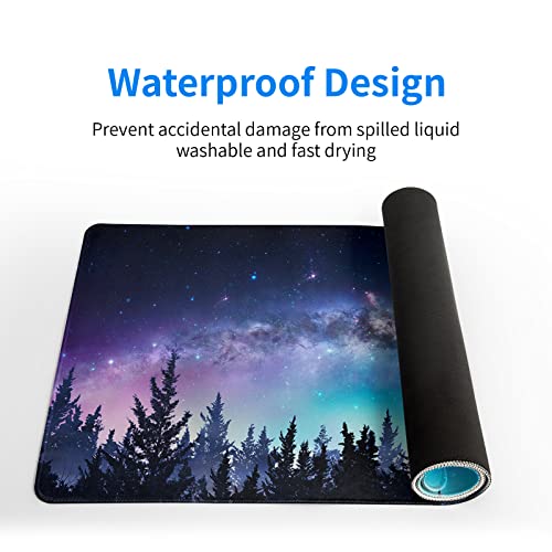 Extended Gaming Mouse Pad, XL Large Keyboard Mouse Mat Desk Pad, Stitched Edges Mousepad, 3mm Thick Long Non-Slip Rubber Base Mice Pad, 31.5 X 11.8 Inch, Forest Moon Galaxy - color: Forest Moon Sky