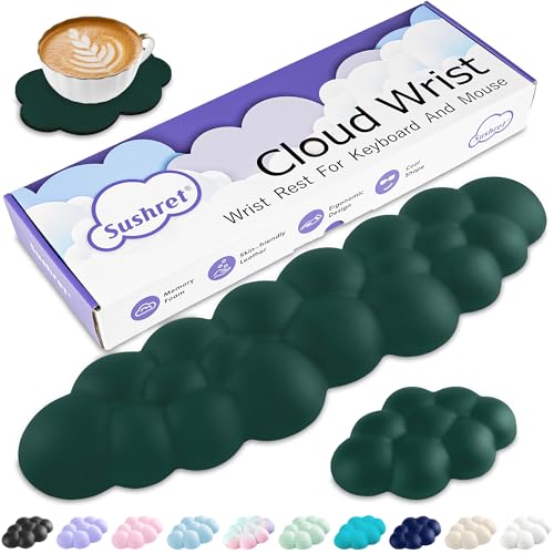 Sushret Cloud Wrist Rest Keyboard, Cloud Keyboard Wrist Pad Set with PU Leather Memory Foam, Cute Arm Rest for Palm Support, PC/Gaming Desk Accessories/Office Setup/Computer Hand Cushion - Dark Green - color: 11 Dark Green, size: Tenkeyless
