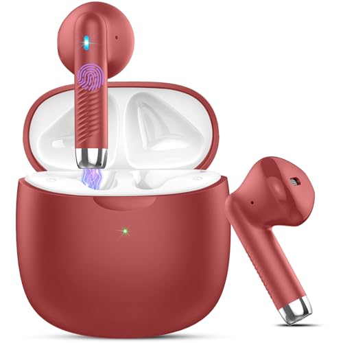 Wireless Earbuds, Bluetooth 5.4 Headphones in Ear with Noise Cancelling Mic, Bluetooth Earbuds Stereo Bass, IP7 Waterproof Sports Earphones, 32H Playtime USB C Charging Ear Buds Red for Android iOS - color: Red