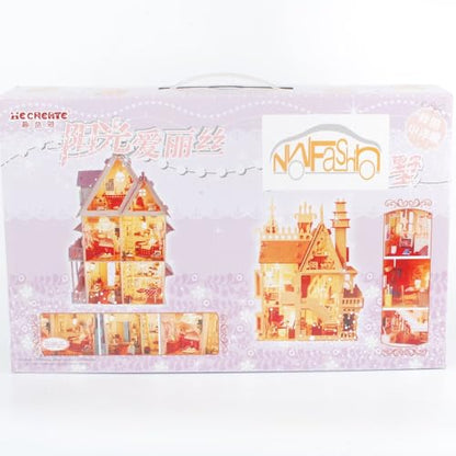 NWFashion Children's 17" 2 Floors with Furnitures Lights DIY Kits Assemble Miniature Wooden Dollhouse(Sunshine Alice) - color: Sunshine Alice