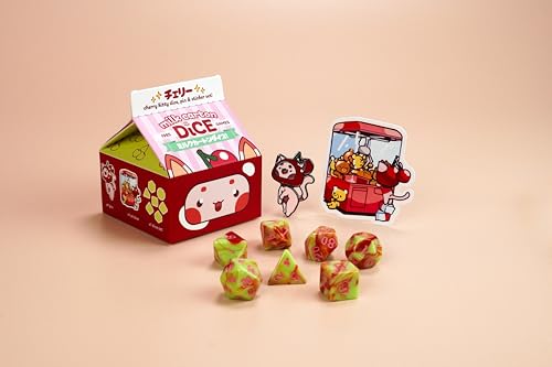 1985 Games Cherry Cat Milk Carton Dice Set – Milk Carton-Inspired Dice for DND | TTRPGs & Tabletop Roleplaying - color: Cherry