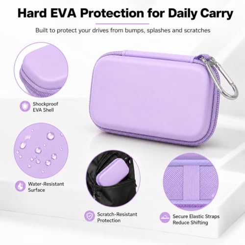 Comecase Dual SSD Case for SanDisk Extreme Portable SSD and Extreme PRO | Holds 2 Drives & 12 SD Cards, Elastic Strap Fit 500GB/1TB/2TB/4TB/8TB, Cable Groove & Carabiner for Travel, Purple, Box Only - color: Purple