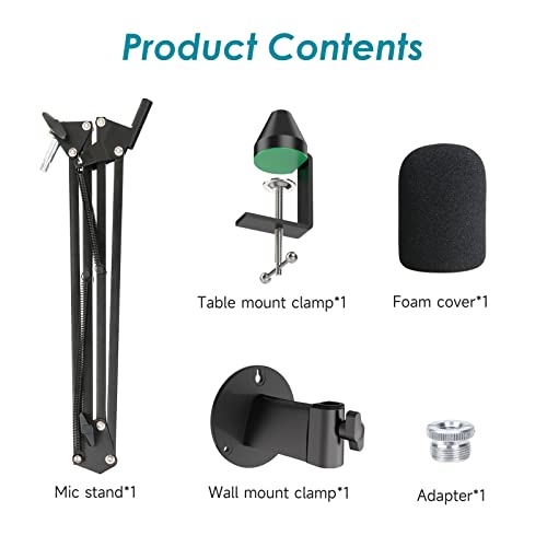 YOUSHARES Razer Seiren X Wall Mount Boom Arm - Wall Mount Microphone Holder for Razer Seiren X Mic, Vertical Surface Mount and Freely Swiveling Metal Wall Mount Clip Suitable for Saves the Desk Space - color: Boom Arm + Wall Mount