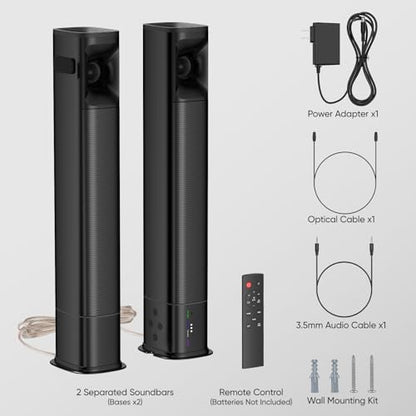 Sound Bar for Smart TV, 80W Soundbar with Four Woofers, Dual Horn Tweeters, 2.0 Channel TV Speaker, 2 in 1 Detachable Design, BT/ARC/AUX/Optical Connection, Surround Sound System for TV - size: 31 Inch
