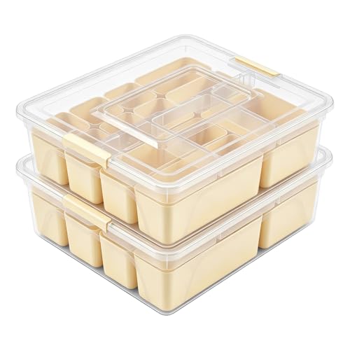novelinks 2 Pack 10 QT Plastic Storage Box with 11 Removable Compartments, Desk Organizer Craft Organizers and Storage, Clear Storage Container for Organizing Bead, Sewing Supplies (Style1) - color: 2 Pack 10 QT-Style1