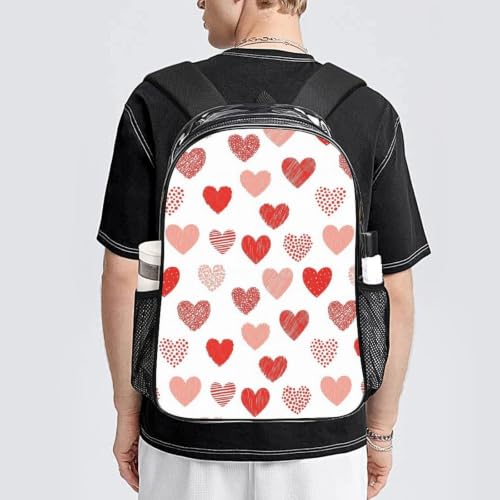 Stadium Approved Heavy Duty Clear Bookbag Adjustable Shoulder Straps | Water Resistant, Valentines Day Love Hearts Red, Heavy Duty Stadium Approved See Through Bag for Beach Travel Seaside - color: Pattern (503)