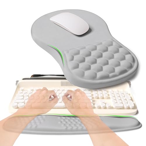 2-in-1 Ergonomic Set, Wave Rise Keyboard Wrist Rest and Massage Bulge Slope Mouse Pad Wrist Support, Cushion Memory Foam Integrated to Relieve Wrist Pain, Silver Gray - color: Silver Gray