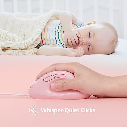 Micropack Ergonomic Mouse Wired for Laptop, PC Computer and Desktop, Ergo Mouse Vertical with Silent Clicks, Up to 3200 DPI Adjustable Mouse Sensitivity, Pink - color: Pink, size: Wired