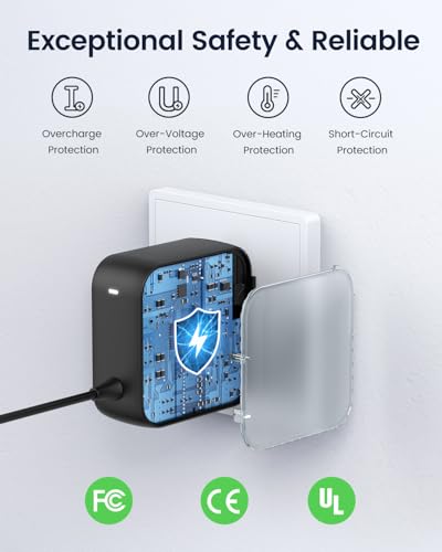 TobenONE 100W USB C Laptop Charger, Universal GaN III Power Supply Adapter, Replacement Foldable Fast Charger PD3.0 for MacBook, HP, Lenovo, Asus, Steam Deck, and All Type C Devices (5ft Cable)