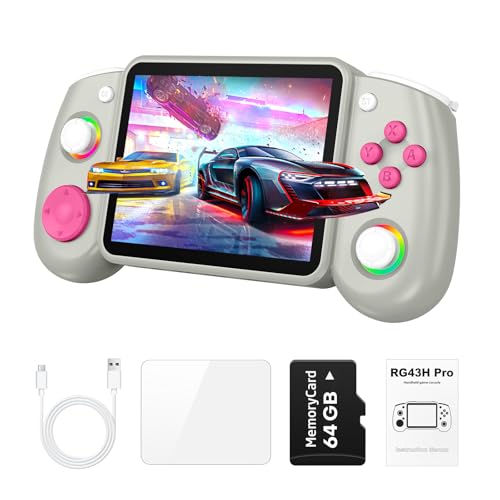 RG43H Pro Retro Handheld Game Console, 4.3 Inch Retro Gaming Console with 4000mAh Battery, RK3562 Opensource Hand Held Games Console, EmuELEC&RGBOX Dual Systems Video Console, HDMI TV Output, Gray - color: Gray