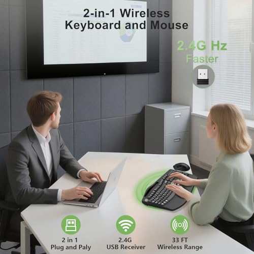Wireless Keyboard and Mouse Combo, 2.4G Ergonomic Wave Keys(AvocadoGreen) | Full Size Ergonomic Keyboard with Wrist Rest, Phone Holder, 3-Level DPI Silent Mouse with 6-Buttons,for Windows/Mac OS/Laptop - color: Black and Avocado Green