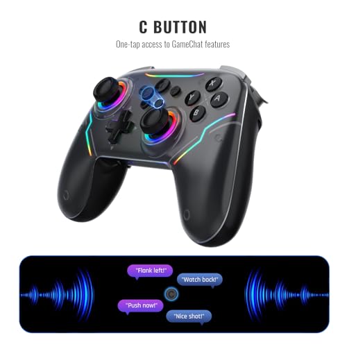 JDDWIN Wireless Pro Controller for Switch 2 with 9-Axis Motion Sensing,C Button,Hall Effect Joysticks, Wake-up/ RGB Light/FunctionTurbo/Marco/Programmable/Dual Vibration,3.5mm Audio Jack Gamepad forSwitch/Lite/OLED/PC (Black)