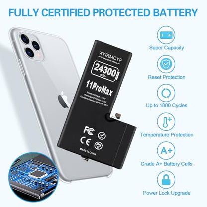 XYIRMCYF 24300mAh Super Capacity Battery Compatible with iPhone 11 Pro Max, 0 Cycle Li-Polymer Replacement Battery for iPhone 11 Pro Max, with Professional Repair Tool Kit - color: 11ProMax-24300