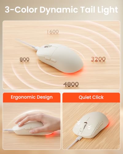 EWEADN Wired Keyboard and Mouse Combo with Detachable Wrist Rest, Quiet Ergonomic Keyboard Mouse Set with Multimedia Knob, RGB Backlit, Double-Shot Keycaps Natural Typing for Laptop, PC - Peach - color: Peach