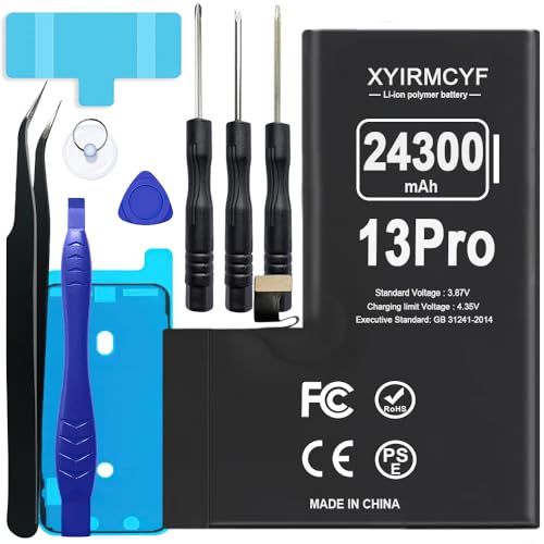 XYIRMCYF 24300mAh Super Capacity Battery Compatible with iPhone 13 Pro, 0 Cycle Li-Polymer Replacement Battery for iPhone 13 Pro, with Professional Repair Tool Kit - color: 13Pro-24300