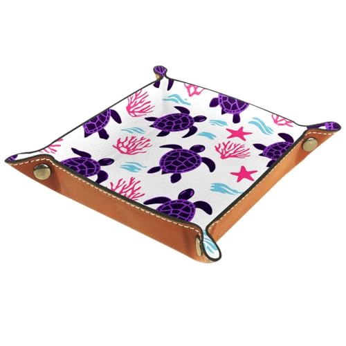 Dice Trays Turtles Coral Holder Storage Box for Dice Games Like RPG DND, Leather Dice Holder Portable Folding Rolling Dice Tray, 16x16cm - color: Multi 6